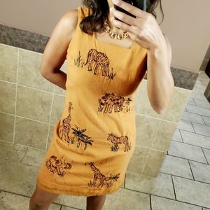 Betsy's Things Vintage African Safari Themed Orange Animal Dress Size 10